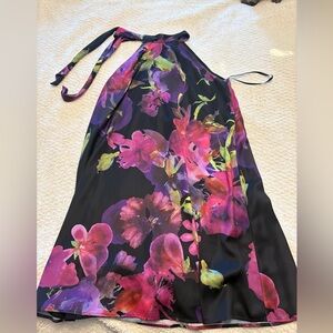 Black Floral Halter Dress with Flowy Detail